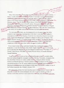 A page edited with red ink.