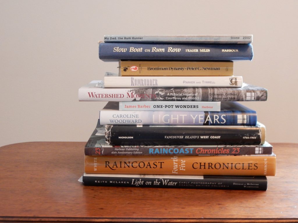 Although 99% of our books are currently living in a storage unit, here are a few of the Canadian books I found in a 60 second cruise around our apartment.